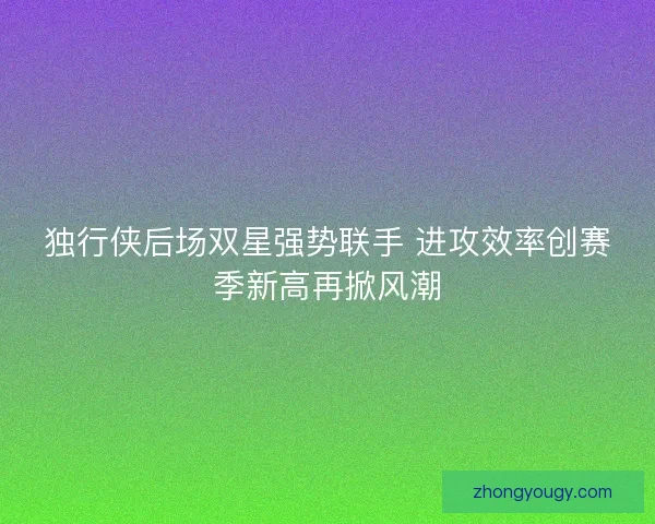 独行侠后场双星强势联手 进攻效率创赛季新高再掀风潮